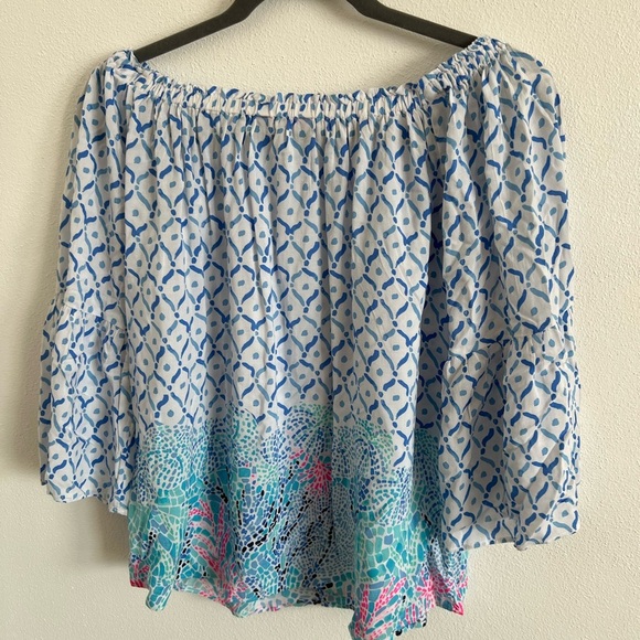 Lilly Pulitzer Nevie Off The Shoulder Top in Sea La Vie Print, XS - Picture 4 of 5